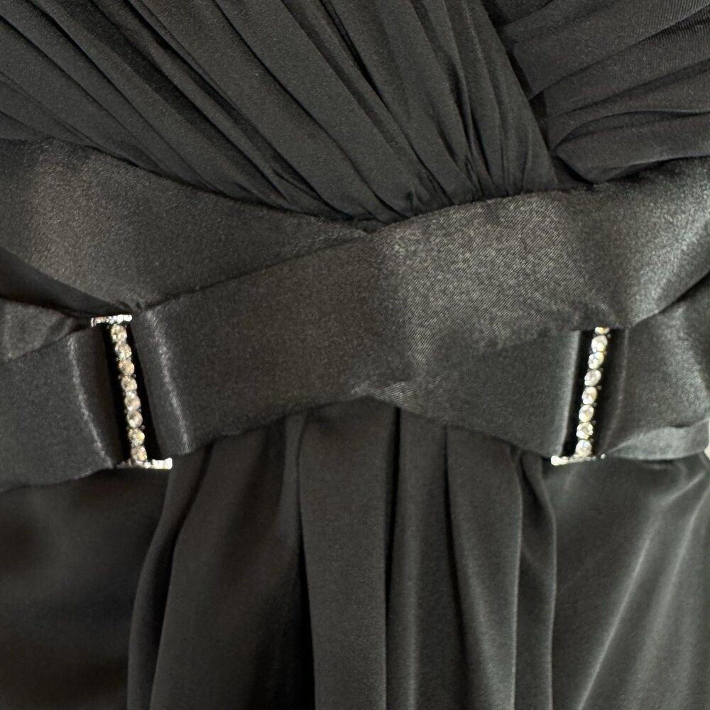 La Femme Black Strapless Evening Gown Maxi Dress 2 Cross Back Formal Pageant - Picture 7 of 10